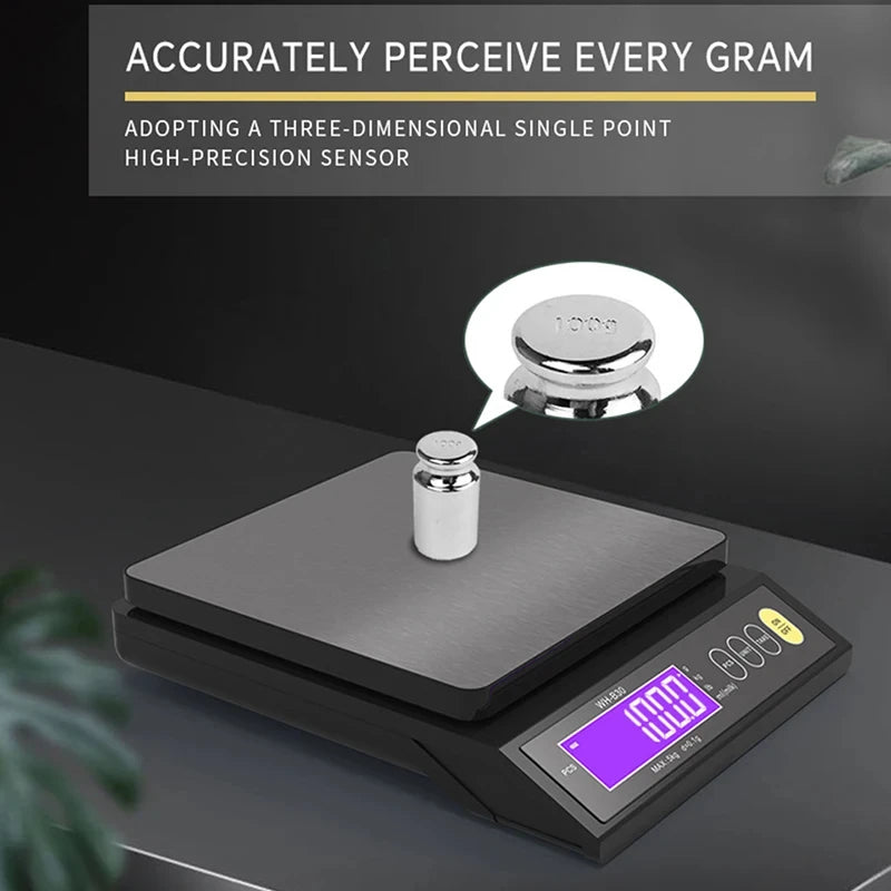 Balance de cuisine numérique – Outil de pesée étanche en acier inoxydable avec affichage à cristaux liquides, capacité de 5 kg/0,1 g et 10 kg/1 g