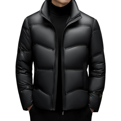 Veste matelassée isolante pour homme avec col montant et capuche réglable – Manteau d'hiver imperméable, poches zippées