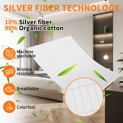 Drap de lit en coton et fibre d'argent pour un sommeil apaisant – Lavable en machine, antistatique, neutre