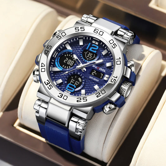 Dual Display Waterproof Alarm Clock Watch for Men – 50M Water Resistance, LED Electronic Display