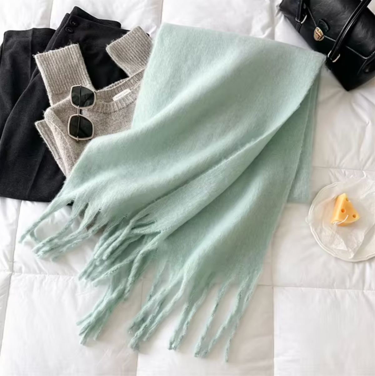 Écharpe Femme Surdimensionnée en Peluche avec Franges – Douce et Élégante pour l'Hiver, Confort et Style 10