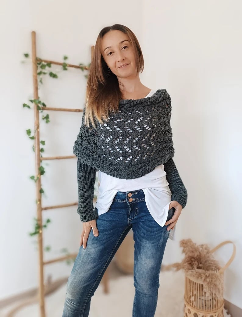 Écharpe en Tricot Ajourée pour Femme - Longue et Rectangulaire, Idéale pour l'Hiver 0