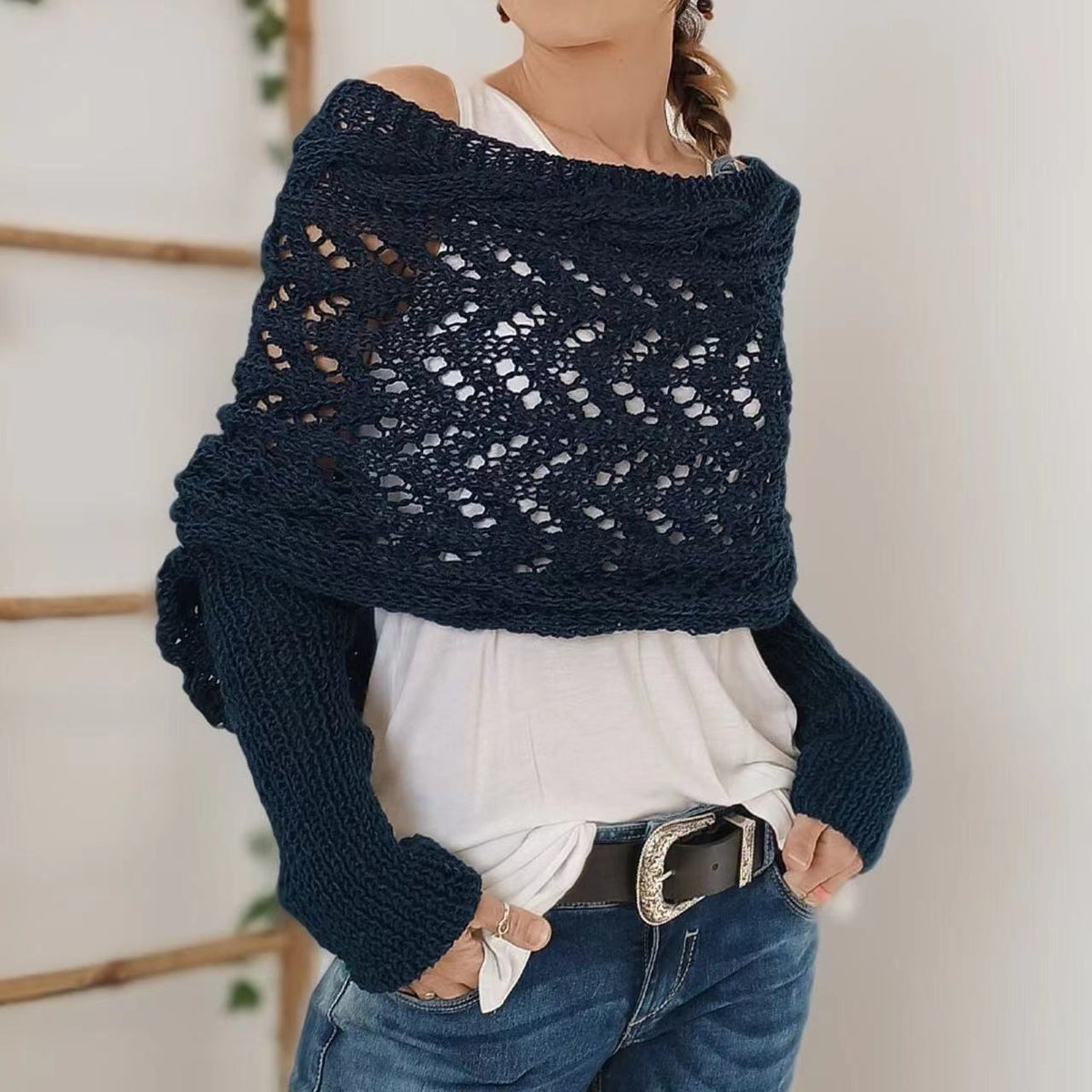 Écharpe en Tricot Ajourée pour Femme - Longue et Rectangulaire, Idéale pour l'Hiver 12