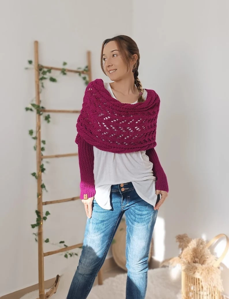 Écharpe en Tricot Ajourée pour Femme - Longue et Rectangulaire, Idéale pour l'Hiver 14