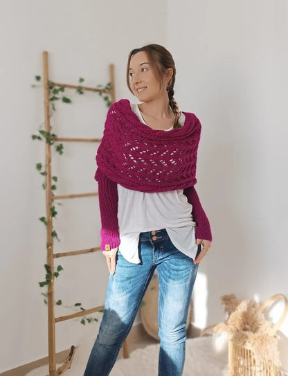 Écharpe en Tricot Ajourée pour Femme - Longue et Rectangulaire, Idéale pour l'Hiver 14