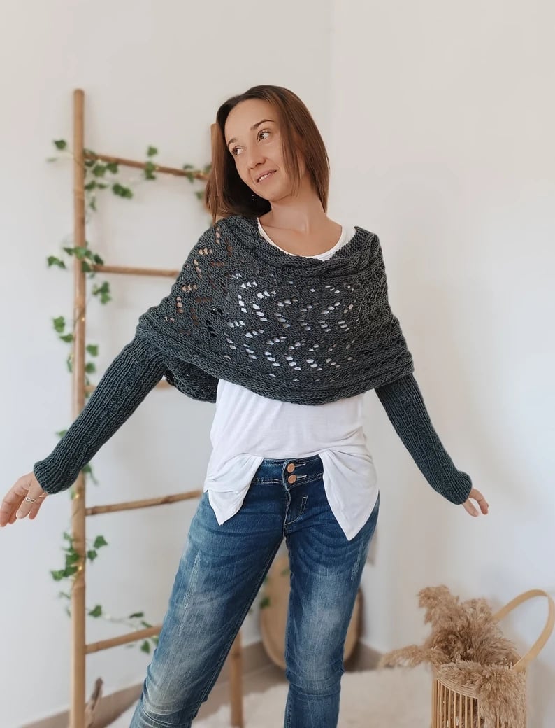 Écharpe en Tricot Ajourée pour Femme - Longue et Rectangulaire, Idéale pour l'Hiver 2