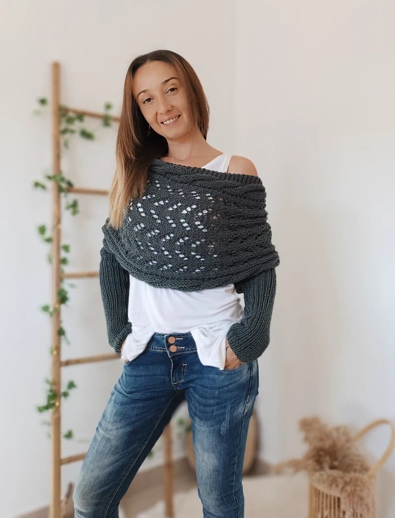 Écharpe en Tricot Ajourée pour Femme - Longue et Rectangulaire, Idéale pour l'Hiver 4
