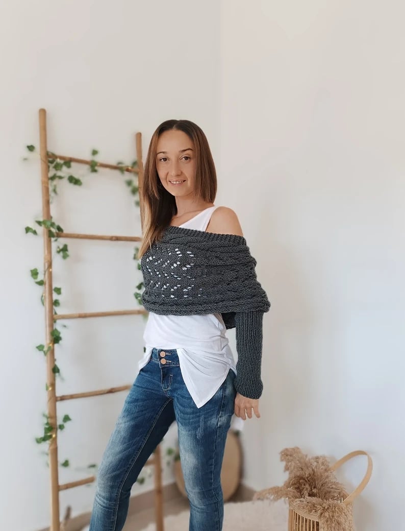 Écharpe en Tricot Ajourée pour Femme - Longue et Rectangulaire, Idéale pour l'Hiver 5