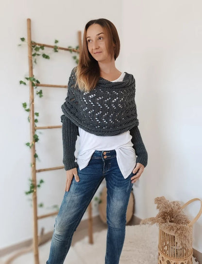 Écharpe en Tricot Ajourée pour Femme - Longue et Rectangulaire, Idéale pour l'Hiver 6