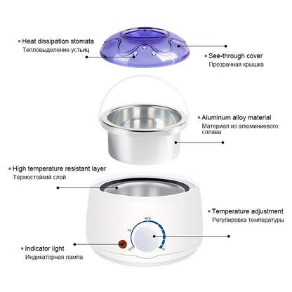Chauffe-cire électrique pour épilation – Appareil à cire à chauffage rapide avec capacité de 200ML/500ML, conception durable en ABS et acier inoxydable