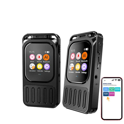 Enregistreur vocal Bluetooth à intelligence artificielle avec écran tactile 2,01 pouces et batterie de 1200 mAh – 79 heures d'enregistrement