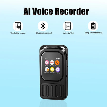 Enregistreur vocal Bluetooth à intelligence artificielle avec écran tactile 2,01 pouces et batterie de 1200 mAh – 79 heures d'enregistrement