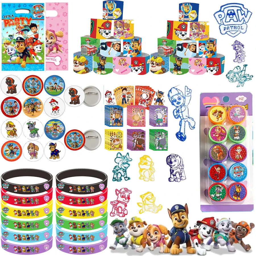 Paw Patrol Birthday Gift Set with Stickers, Bracelets, and Gift Bags for Children – 10 Pieces