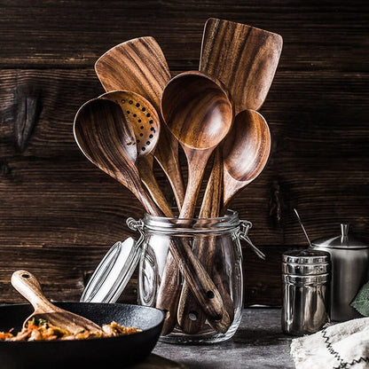 7-Piece Teak Kitchen Utensil Set – Durable and Non-Scratch Tools for Nonstick Pans