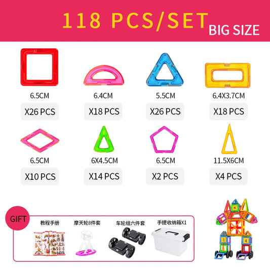 Educational Magnetic Building Blocks Set – 30 to 168 Pieces in ABS Plastic for Children's Creative Development