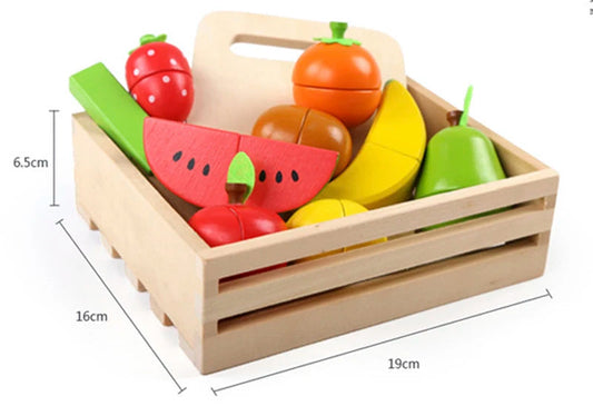 Montessori Wooden Cutting Set for Children – Eco-friendly Kitchen Toy with Fruits, Vegetables, and Knife
