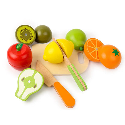 Montessori Wooden Kitchen Play Set for Children with Fruits and Vegetables to Cut – Interactive Educational Toy