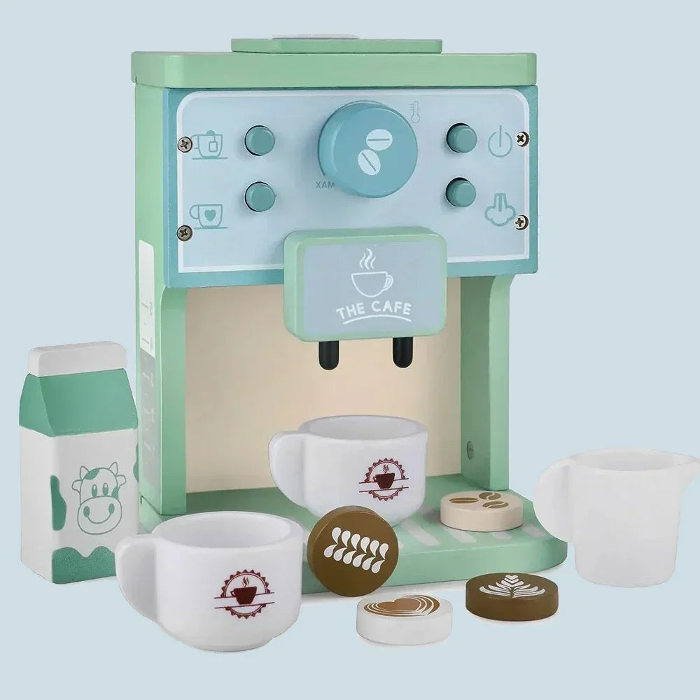 Wooden Toy Set Coffee Machine and Cookies - Creative Educational Kit for Children from 3 Years Old