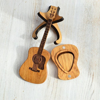 Étui en bois naturel pour médiators – Compact et pratique, capacité jusqu'à 8 médiators, idéal pour musiciens