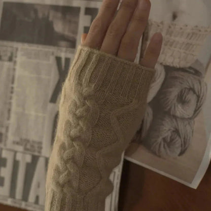 Gants Sans Doigts en Laine pour Femmes – Mitaine Femme Élegante en Tricot Torsadé pour l'Hiver 2