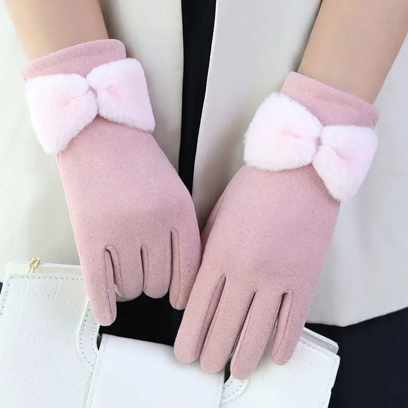 Gants d'Hiver Femme avec Doublure en Polaire et Poignet en Fausse Fourrure – Antidérapants et Compatibles Écrans Tactiles 3