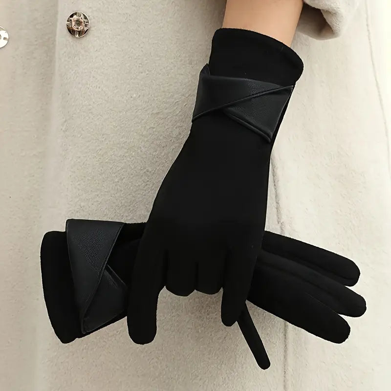 Gants d'Hiver Femme en Velours avec Doublure en Polaire et Manchette en Simili Cuir - Compatibles Écrans Tactiles 6
