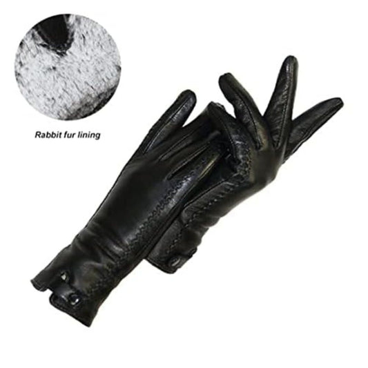 Gants en Cuir Femme avec Doublure en Fourrure de Lapin – Élégance et Confort pour Hiver 0