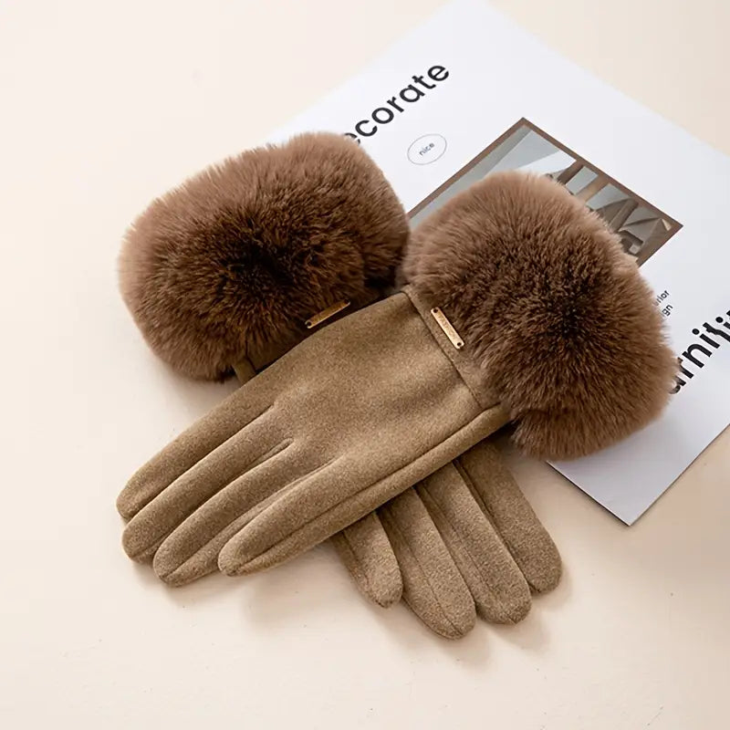 Gants en Microsuède avec Revers en Fausse Fourrure pour Femmes – Gants Isolants et Tactiles 7
