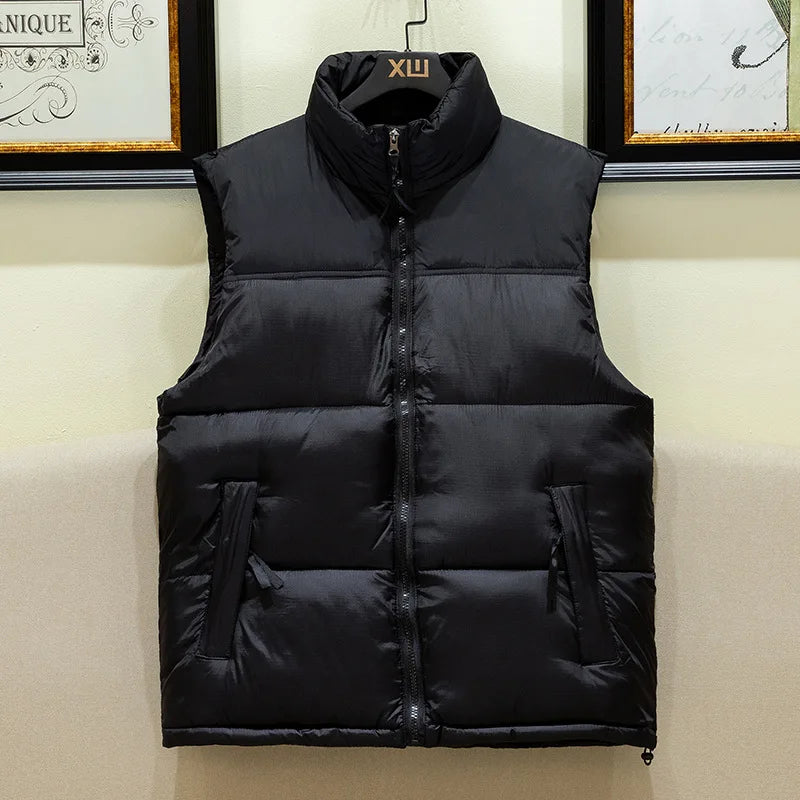 Veste matelassée sans manches isolante pour homme – Polyester résistant, col mao, poches zippées, idéale pour l'hiver