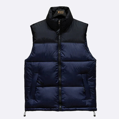 Veste matelassée sans manches isolante pour homme – Polyester résistant, col mao, poches zippées, idéale pour l'hiver