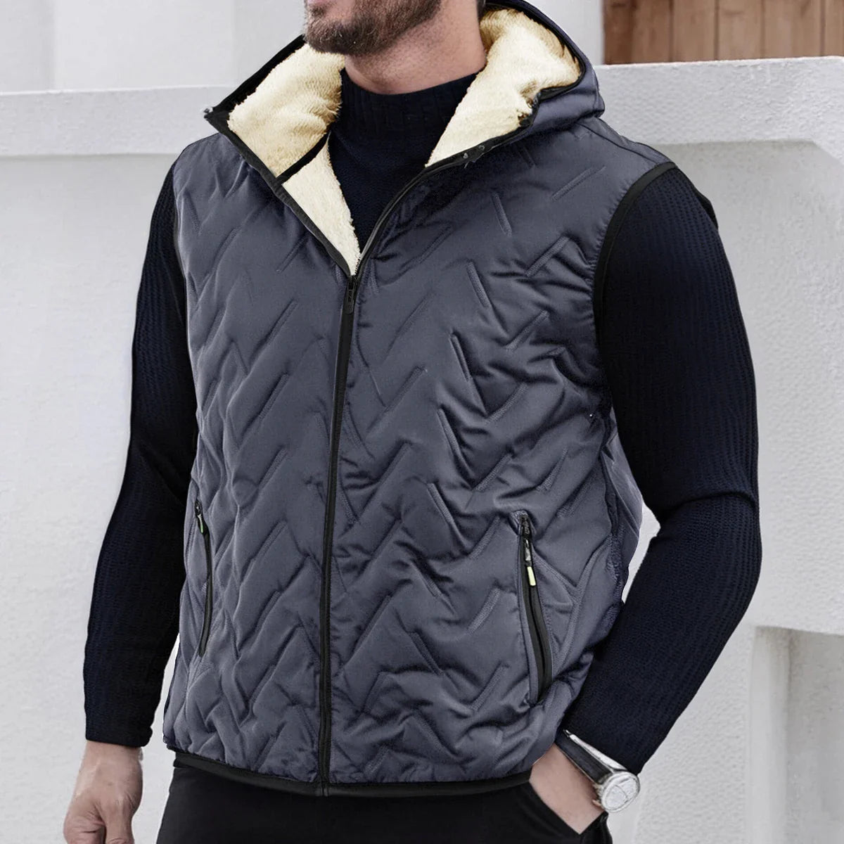 Gilet matelassé en duvet isolant pour homme avec capuche et poches zippées - matelassé pour l'automne et l'hiver