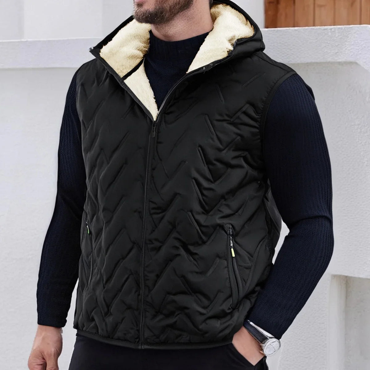 Gilet matelassé en duvet isolant pour homme avec capuche et poches zippées - matelassé pour l'automne et l'hiver