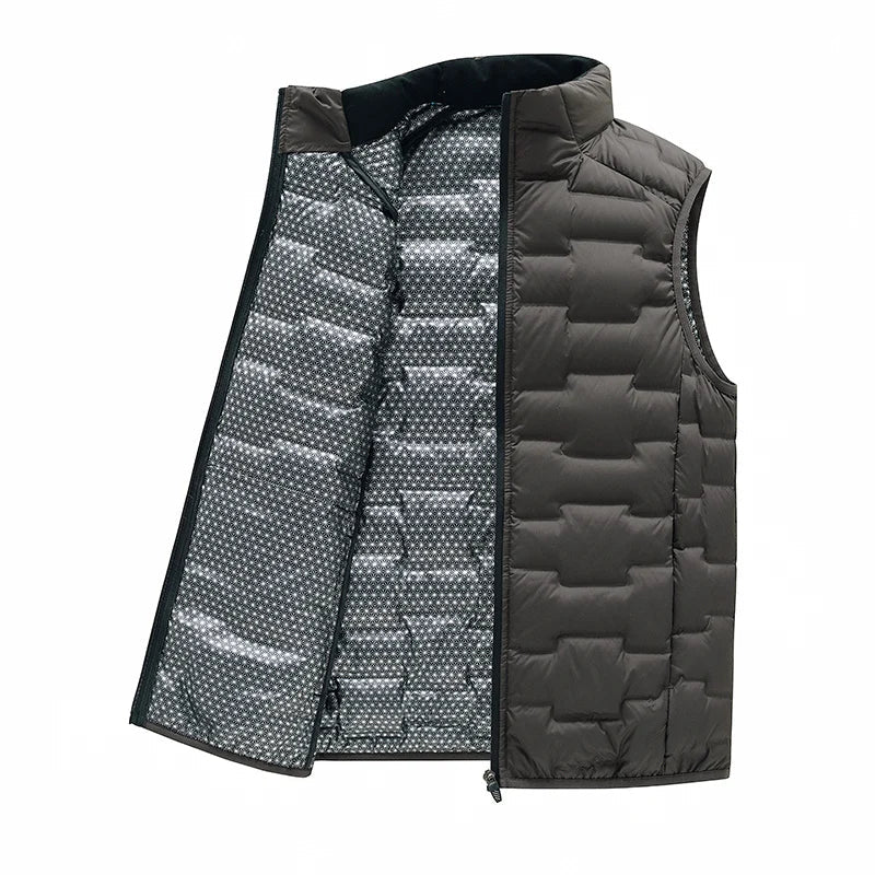 Gilet matelassé pour homme en duvet de canard - Col montant et coupe ajustée pour l'hiver
