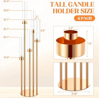 Gleam Candelabra | 5 Arm Gold Candle Holder with Acrylic Shades