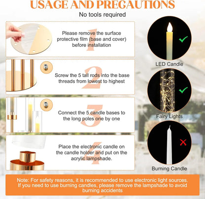 Gleam Candelabra | 5 Arm Gold Candle Holder with Acrylic Shades