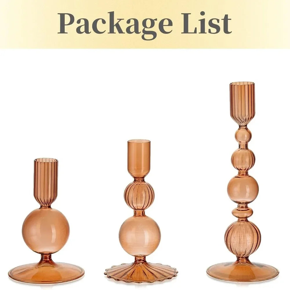 Grove Glass Candlestick Holders | Handmade, Elegant Taper Candle Holders Set of 3