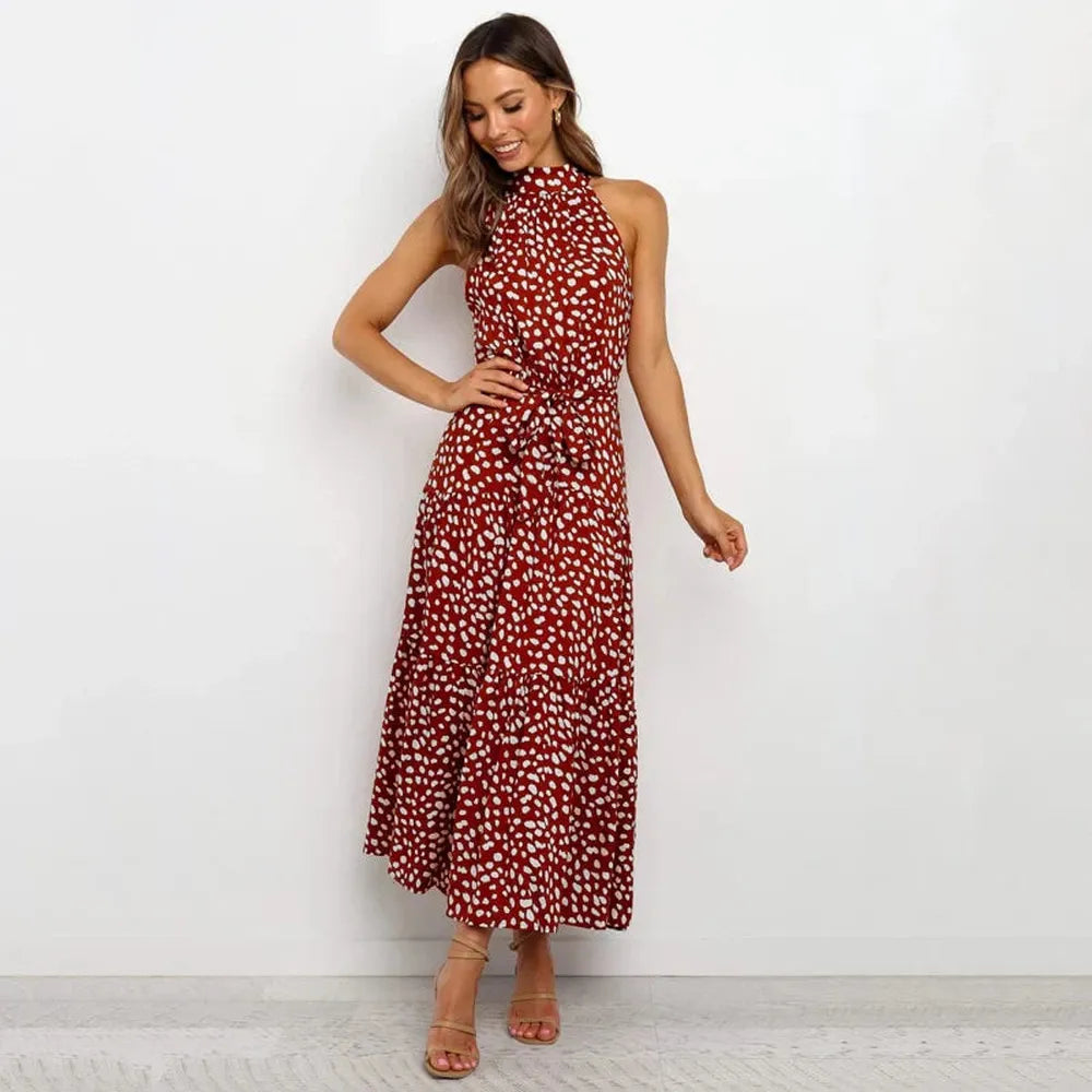 Robe longue sans dos à pois pour femmes – Robe d'été longue élégante pour soirée, fluide et confortable