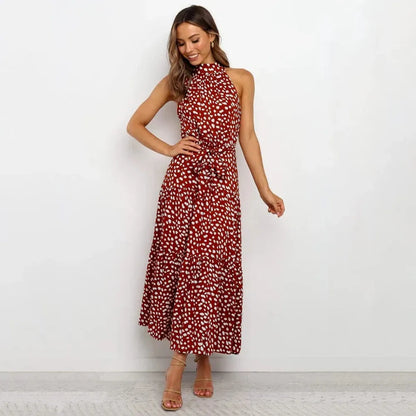 Robe longue sans dos à pois pour femmes – Robe d'été longue élégante pour soirée, fluide et confortable