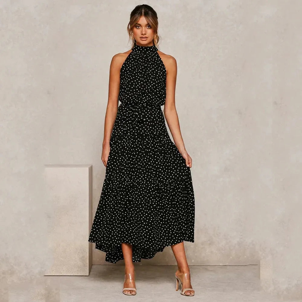 Variant image for Robe Longue Dos Nu à Pois Femme – Élégante Robe de Soirée Longue Été, Coupe Fluide et Confortable-7