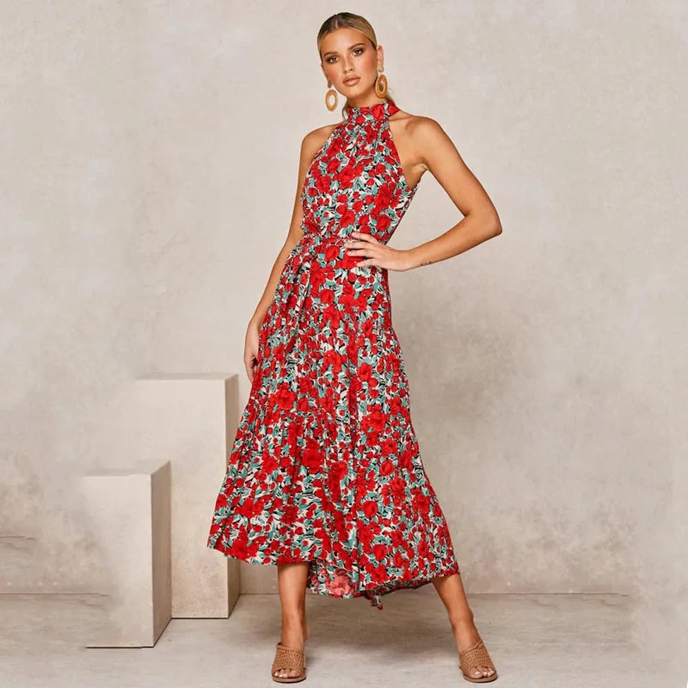 Robe longue sans dos à pois pour femmes – Robe d'été longue élégante pour soirée, fluide et confortable