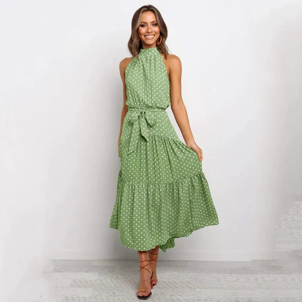Variant image for Robe Longue Dos Nu à Pois Femme – Élégante Robe de Soirée Longue Été, Coupe Fluide et Confortable-31