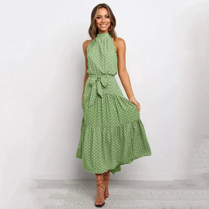 Variant image for Robe Longue Dos Nu à Pois Femme – Élégante Robe de Soirée Longue Été, Coupe Fluide et Confortable-31