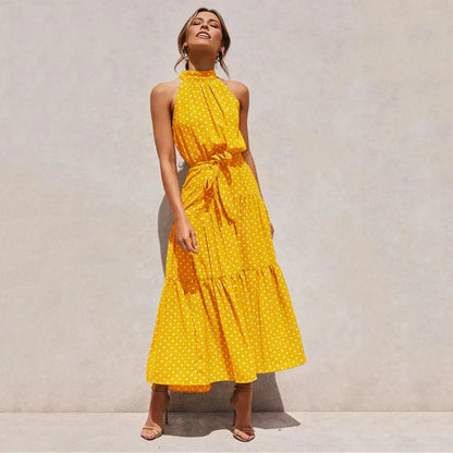 Robe longue sans dos à pois pour femmes – Robe d'été longue élégante pour soirée, fluide et confortable