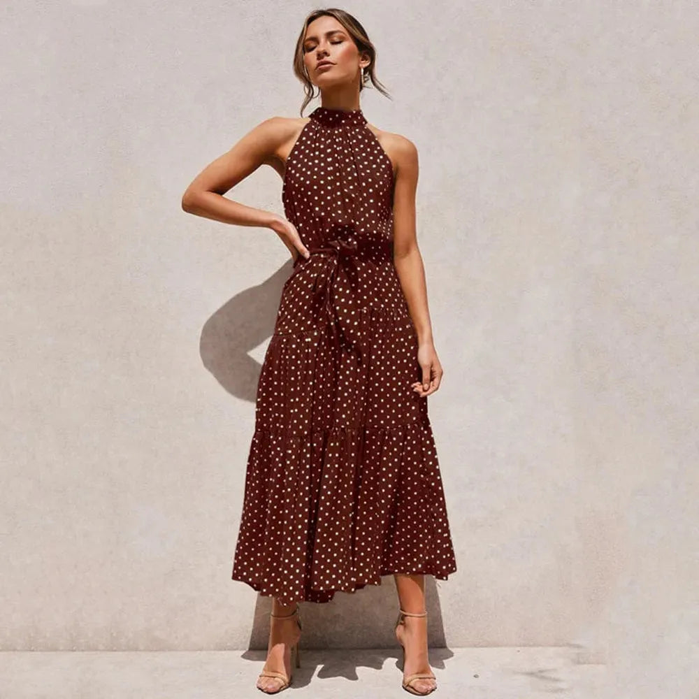 Variant image for Robe Longue Dos Nu à Pois Femme – Élégante Robe de Soirée Longue Été, Coupe Fluide et Confortable-25