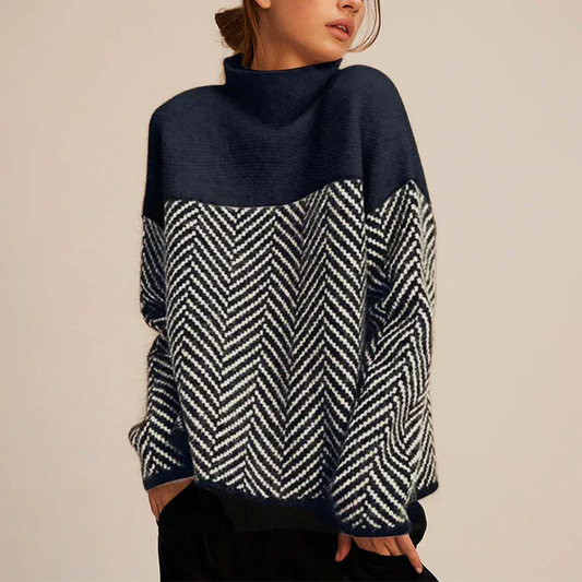 Haven Herringbone Sweater | Stand Collar, Oversized Fit