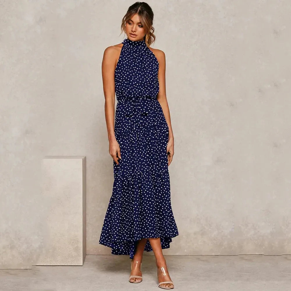 Variant image for Robe Longue Dos Nu à Pois Femme – Élégante Robe de Soirée Longue Été, Coupe Fluide et Confortable-13