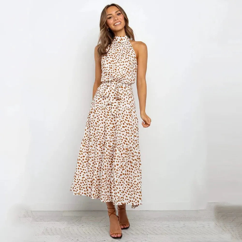 Robe longue sans dos à pois pour femmes – Robe d'été longue élégante pour soirée, fluide et confortable