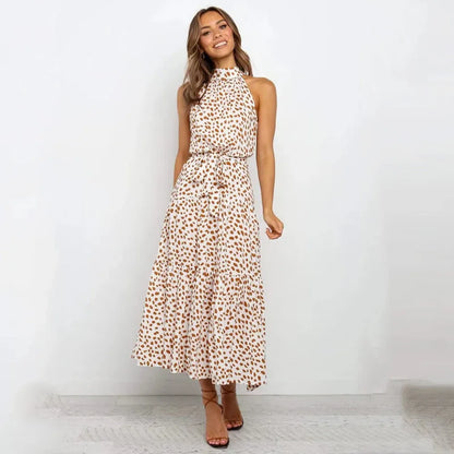Robe longue sans dos à pois pour femmes – Robe d'été longue élégante pour soirée, fluide et confortable