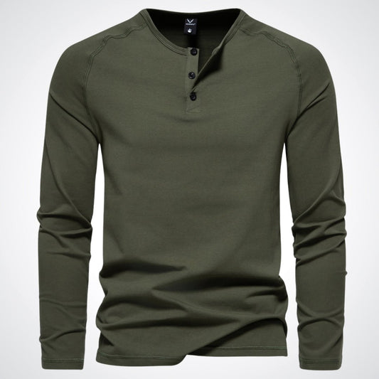 Long Sleeve Henley for Men in Blended Cotton – Casual and Comfortable Style