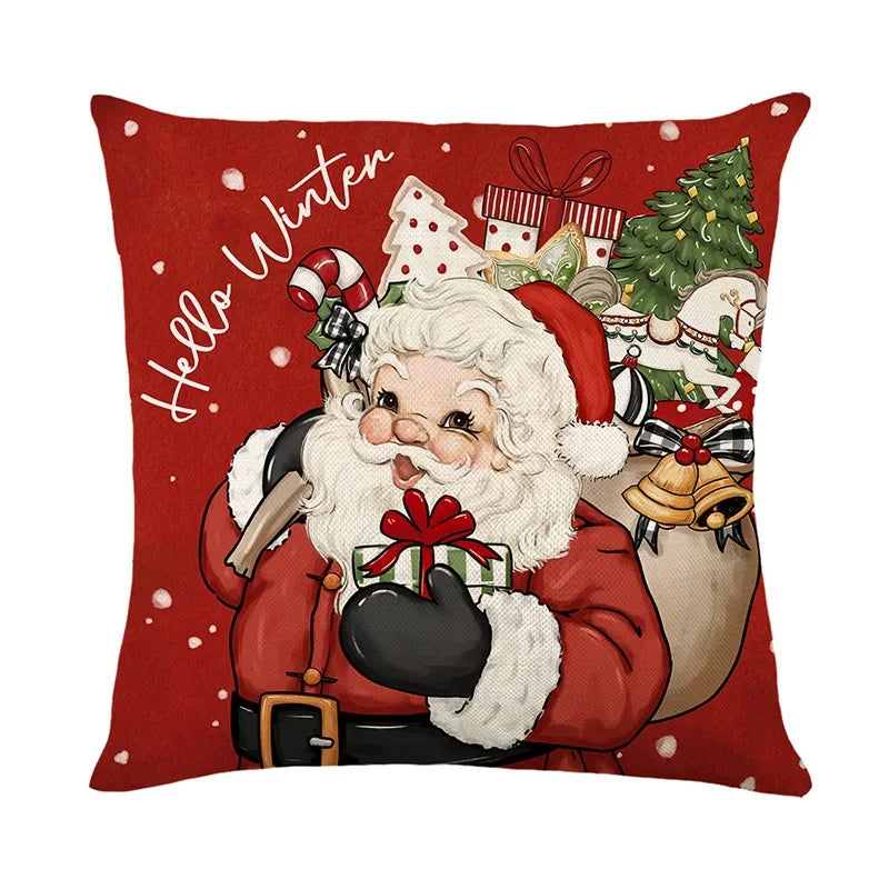 Housse de coussin et taie d'oreiller en lin 45 cm pour décoration de Noël et du Nouvel An